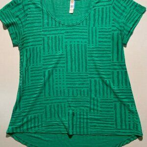 LuLaRoe Small Classic Tee High Low Geometric‎ Stripe Checkered Teal Green (I)